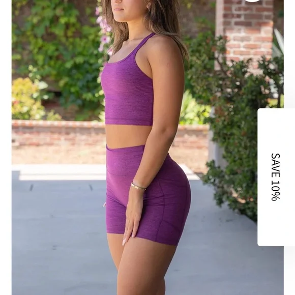 Purple Athletic Crop Top and Shorts Set - Picture 2 of 3